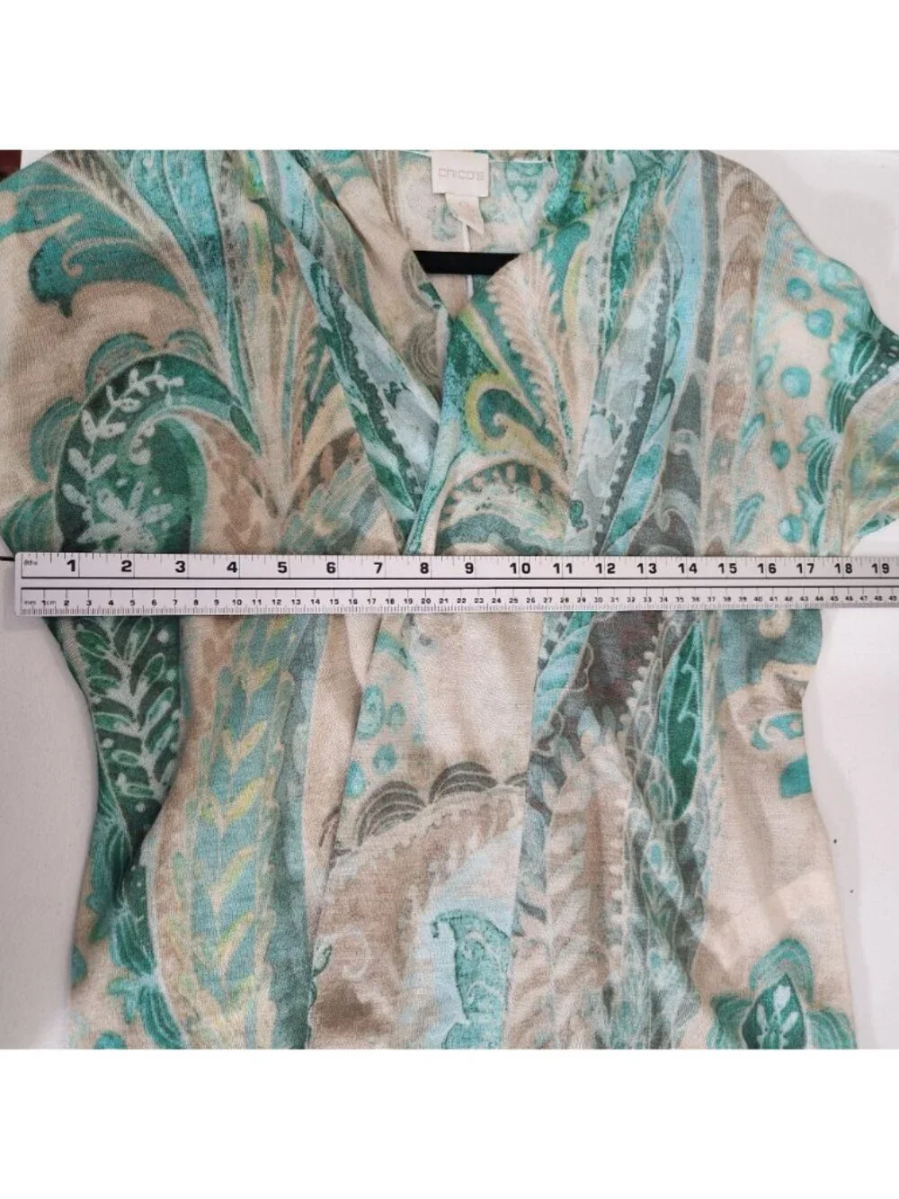 Chicos Cardigan Womens Size 0 Small Abstract Paisley Beige Green
